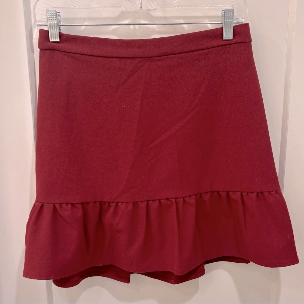 J Crew Elegant Burgundy Ruffle Hem Skirt. Size 6 in mint condition